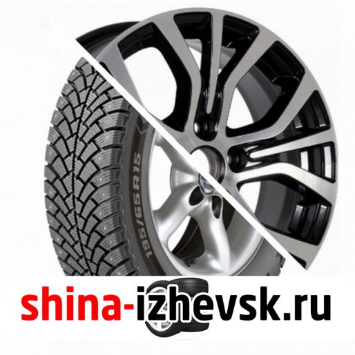 Колесо в сборе BF Goodrich G Force Stud 215/55 R16 Q 97 + КиК Серия Реплика КС736 (ZV 16_ ix35) 6.5xR16 5×114.3 ET45 DIA67.1 Черный глянцевый с полированными элементами лицевой поверхности в Ижевске